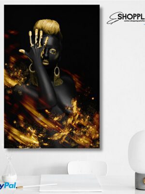 Black and Gold African Woman Design Single Piece Art 45