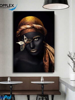 Black and Gold African Lady with Butterfly design Single Piece Art 50