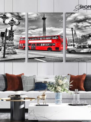 3 Piece Black and white Background with Red Bus Art 52