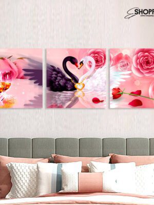 3 Piece Pink Rose and Swan Design Art 58