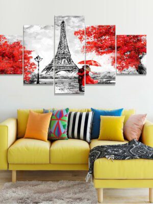 Equisite Red Eiffle Tower 5 Piece Art 157