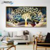 Crystal Canvas wall art for sale Print Golden Tree with Deers Design Single Piece Art