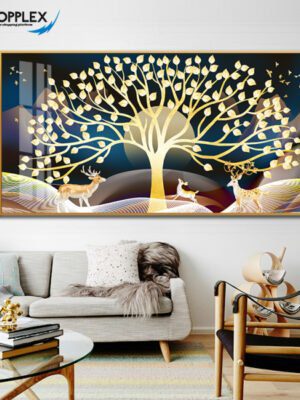 Golden Tree with Deers Design Single Piece Art P7