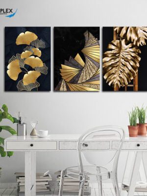 Ginkgo leaf with Modern Art 3 Piece Canvas Art 115