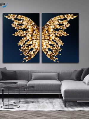 Diamond style Golden Butterfly 2 Piece Canvas Art 116