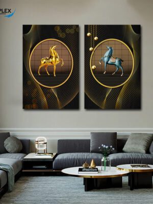 Golden and Blue Horses 2 Piece Design  Canvas Art 117