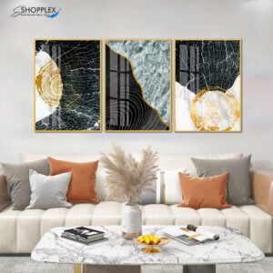 Abstract 3 Piece Gold and Grey Design art P117