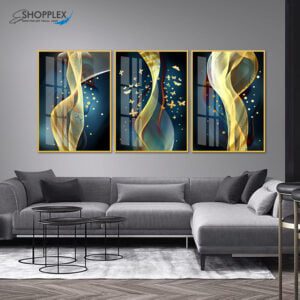 3 Piece Golden wave design with Butterfly Art P127
