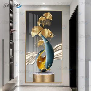 Modern art Golden Deer Ginkgo Leaf with 5D diamond Crystal Porcelain D110