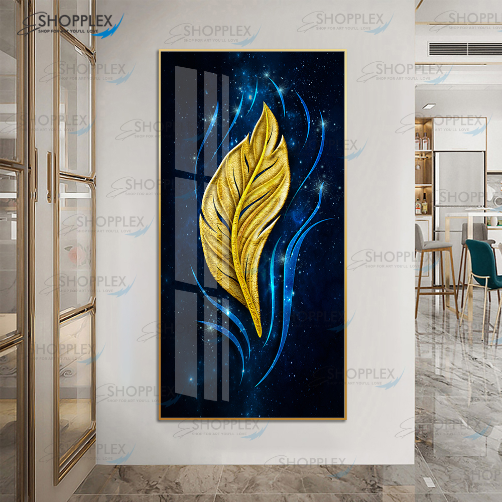 Modern artwork Golden Leaf with 5D diamond Crystal Porcelain D130
