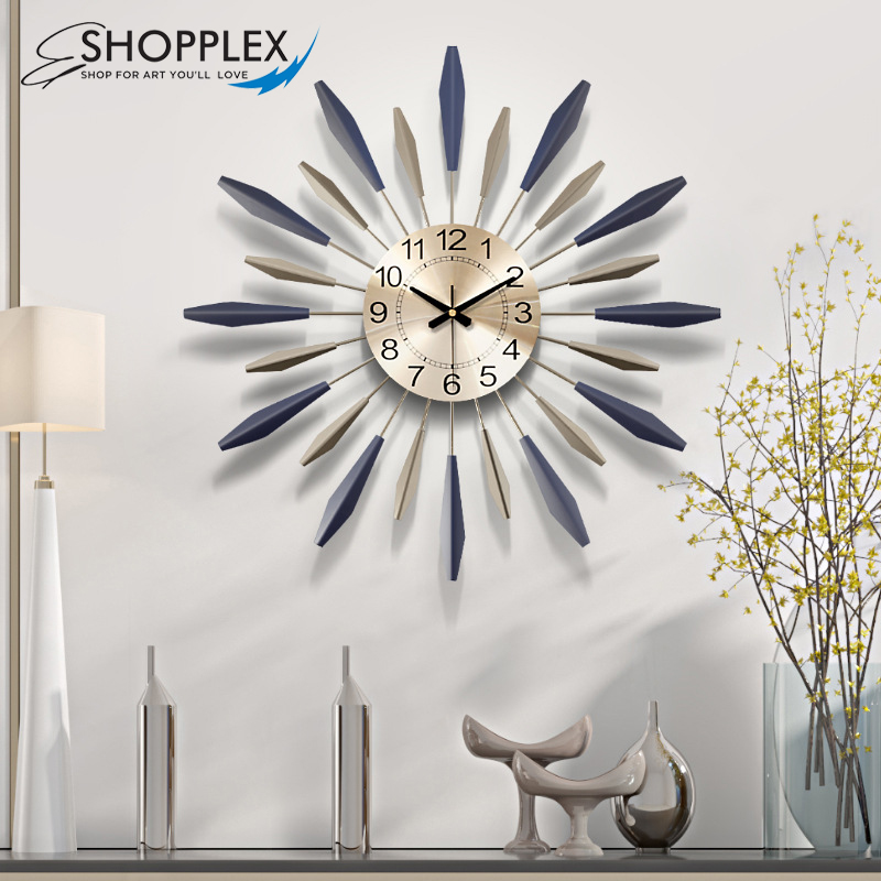 Luxury Modern Metal Wall Clock 3D Purple Gold Leaf Home Decor Art CL11