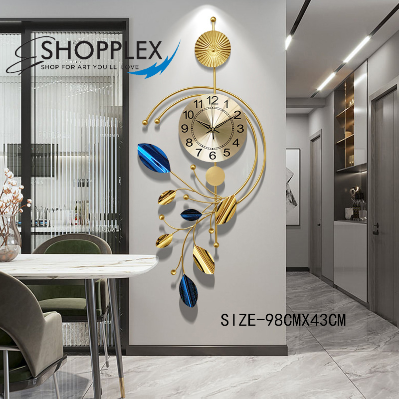 Luxury Modern Metal Wall Clock 3D Leaves Flower Home Decor Art CL1