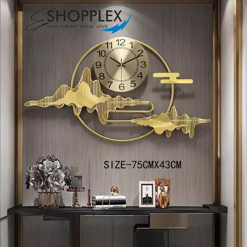 Luxury Modern Metal Wall Clock 3D Golden Mountain Round desingn Home Decor Art CL14