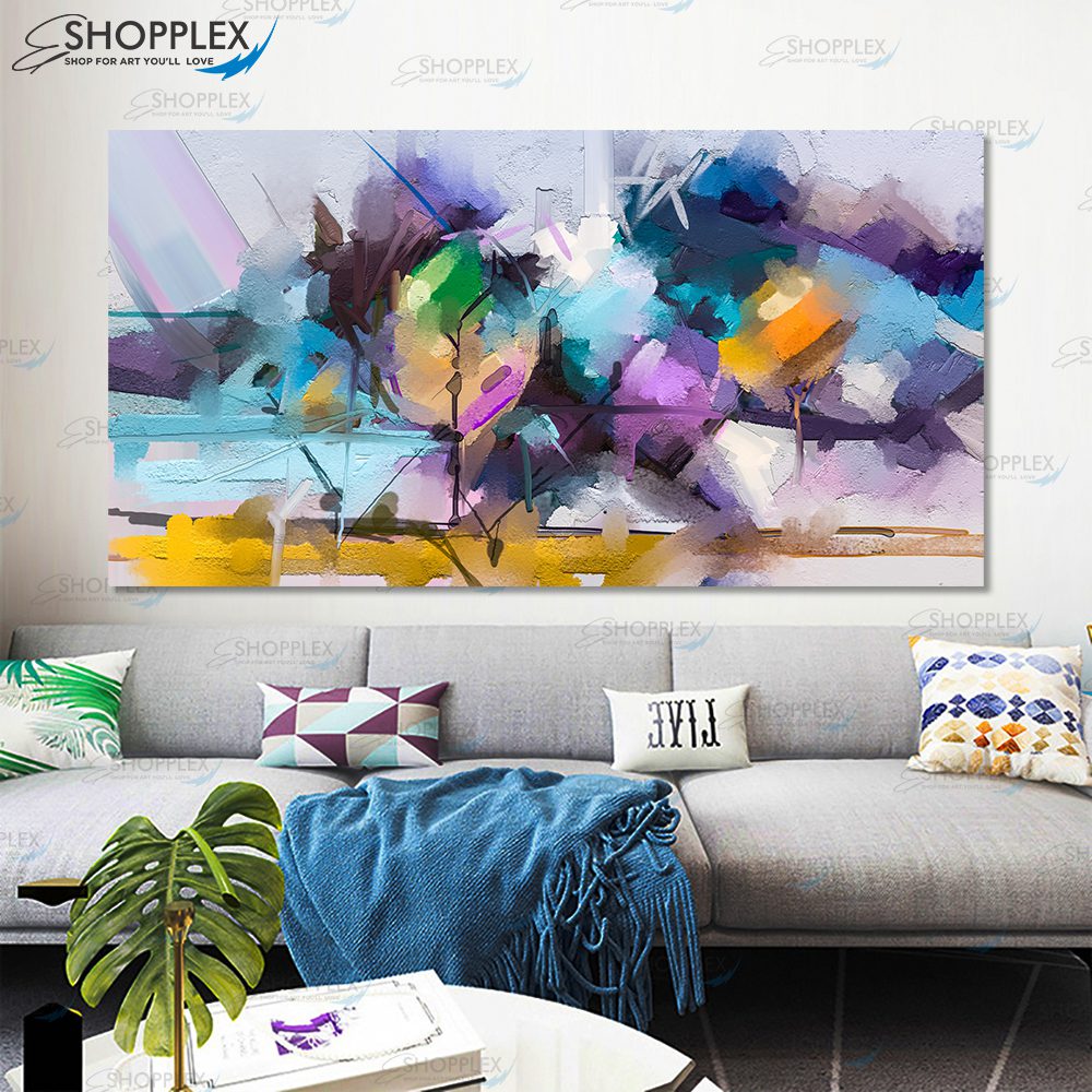 Modern art Abstract Oil painting Look Canvas Print Multi color Single Piece Art 221