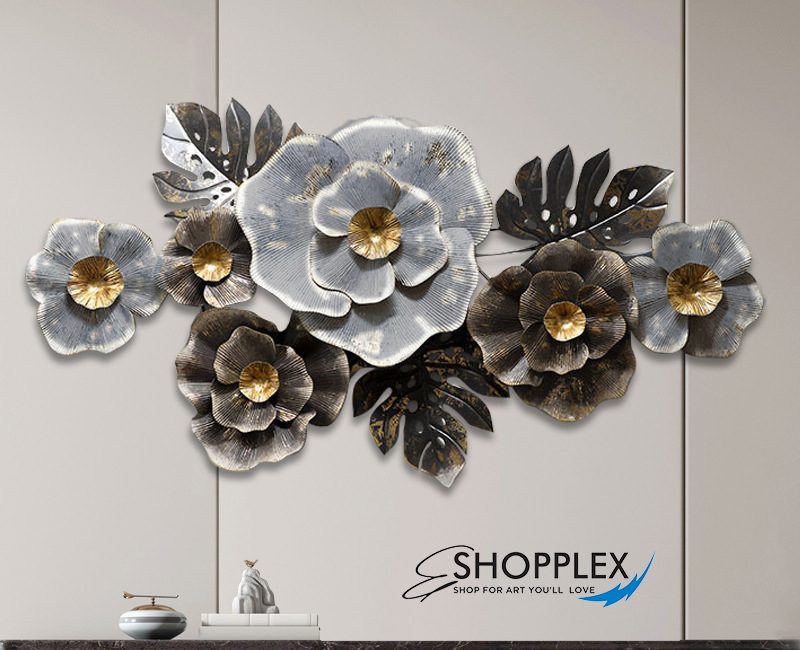 Luxury Modern Metal 3D Wall Art Brown and Silver flower design Art WA 21