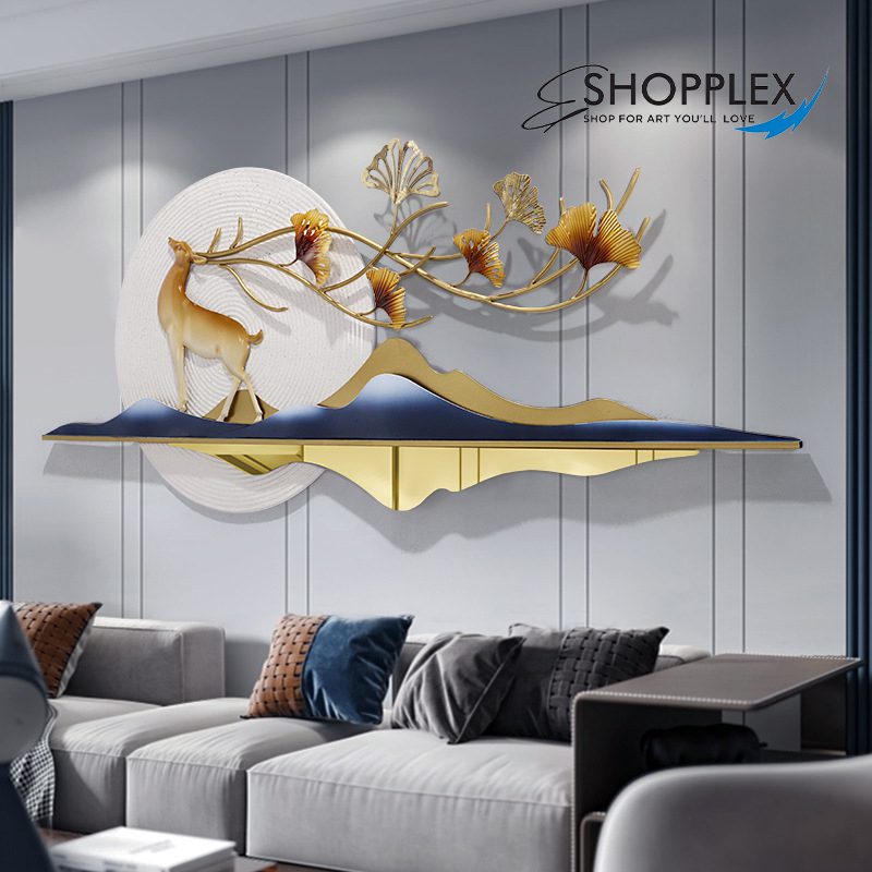 Luxury Modern Metal 3D Wall Art Golden Deer Flower design Art WA 41