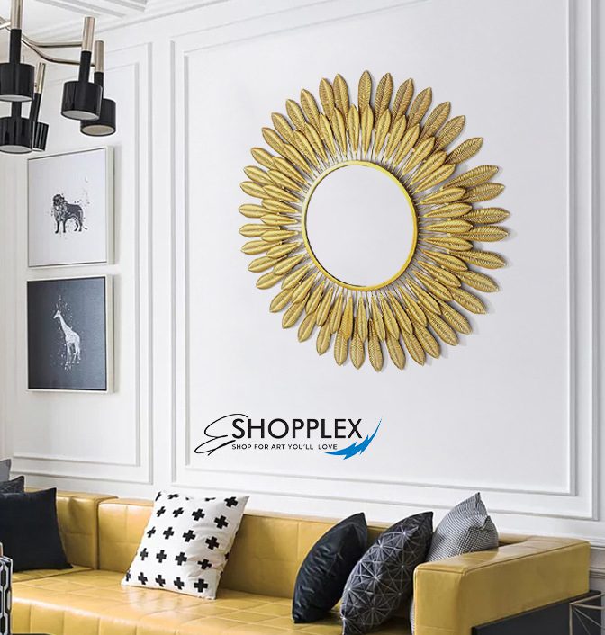 Luxury Modern Metal Wall Mirror Round Flower design Home Decor Art WA42