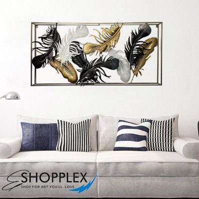 Luxury Modern Metal 3D Wall Art Golden and Black Feather design Art WA44